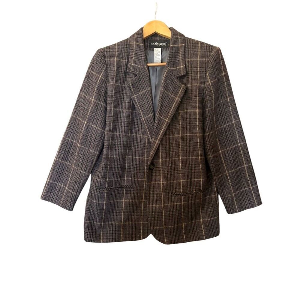 Vintage Sag Harbor Women's Plaid Blazer Size 12P Multicolor Notch Lapel